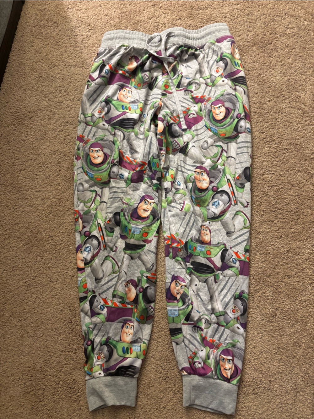 Buzz Lightyear Print Jogger Pants - Gray, Green, Purple